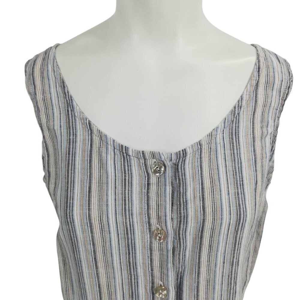 TSD Two Star Dog 100% Linen Striped Sleeveless Button Front Blouse Size S Blue - Picture 5 of 15
